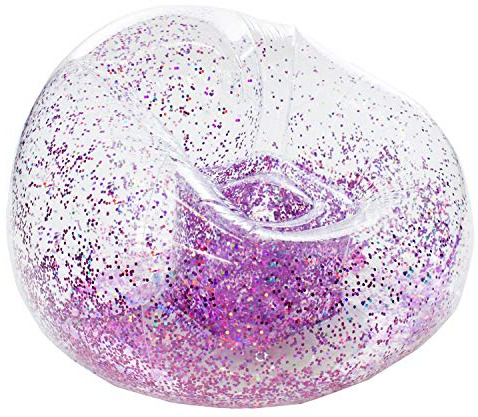 BloChair Kids Glitter Inflatable Chair (Pink) - Beanless Beanbag Chair for Dorms, Kids Room, Indoor and Outdoor Use.