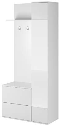 MOEBLO Garderobe Flurgarderobe Schrank Kompaktgarderobe Dielenschrank Wandschrank Regal Möbel Diele & Flur Kleiderschrank, Schuhschrank, Spiegel Verde (Weiß)