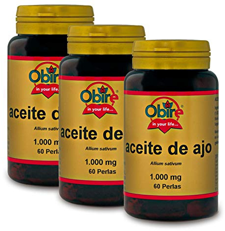 Obire | Aceite Ajo 1000 mg | Complemento Alimenticio Antiinflamatorio Natural | Favorece la Circulación | Ayuda a mantener los niveles de colesterol | No Gluten ni Lactosa | 60 Perlas | 3 unidades