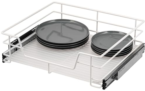 bremermann Telescopic drawer, 60 cm wide, with shelf, telescopic rails, pull-out cabinet, ideal for kitchens and bathrooms, made of metal (White)