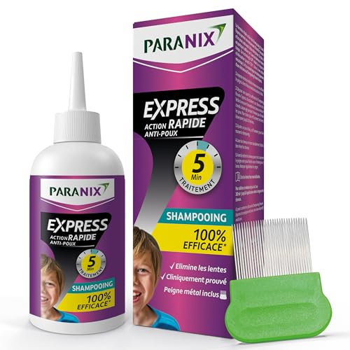 Paranix EXPRESS 5 minutes - Shampooing Anti-Poux et Lentes 100% efficace* : traite et protège – 300 ml – Peigne fin en métal inclus