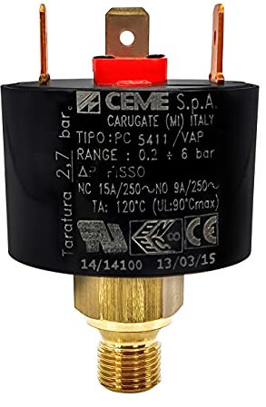 CEME 5411 Druckschalter 1/8 Zoll | 0,2-6,0 bar einstellbar |Voreinstellung 2,7 bar