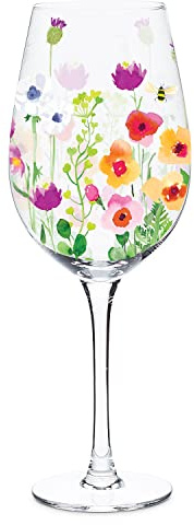 Abbott Collection Bee Garden Wine Goblet - Glass, Multicolor, 9.5 H (14oz)