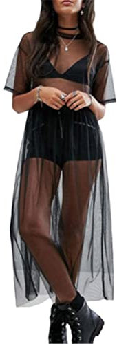 ORANDESIGNE Damen Mode Streetwear Transparent Kleid Party Clubwear Unterkleid Bikini Cover up C Schwarz S