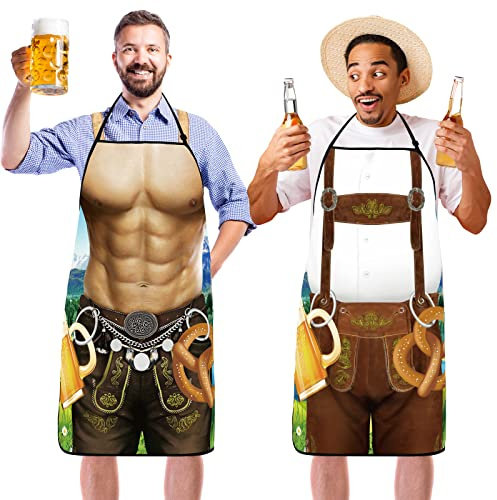 Sintege 2 Delantales de Fiesta de Cerveza de Lederhosen Dirndl Alemán Divertido para Bávaro Festival (Estilo Masculino)