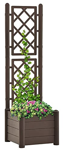 Mogou Pflanzkübel mit Spalier, Pflanzkasten, Pflanzgefäße Für Draussen, Blumenkübel, Blumenkasten, Outdoor, 43x43x142 cm PP Mokka
