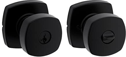 Kwikset Arroyo - Pomo para puerta de entrada con cerradura y llave, manija segura con llave exterior, entrada frontal y dormitorio, negro mate, resistente a las púas SmartKey Rekey Seguridad y