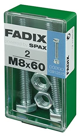 CAJA S 2 uds. TORNILLO METRICA CAB HEX +TUERCA CINC M 8x60mm FADIX
