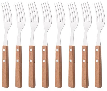 Uniturcky 304 - Set di 8 forchette da tavola, in acciaio inox 304, forchette da insalata, con manico in legno, 7,9 pollici