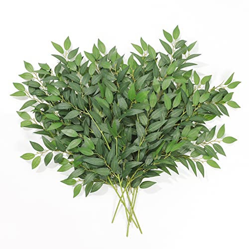 Dremisland 6pcs Italian Ruscus Greenery Stems, 27.6in Artificial Foliage Garland Green Vines Hanging Spray Branch Fake Leaves for Wedding Bouquet Arch Table Centerpieces Home Decor