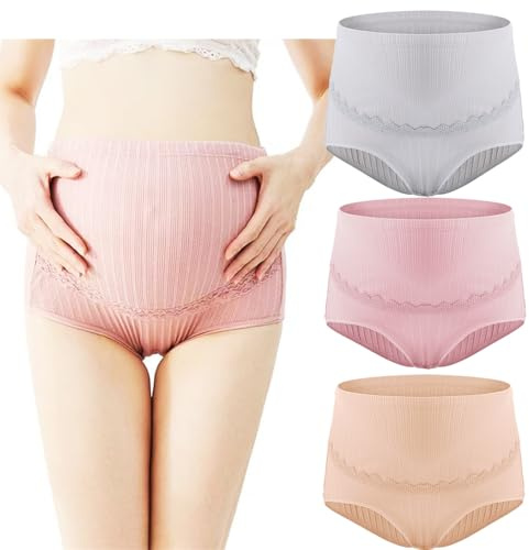 Hedywei 3 Pezzi Mutande Premaman Cotone Slip, Vita Alta Maternity da Donna per Gravidanza (L)