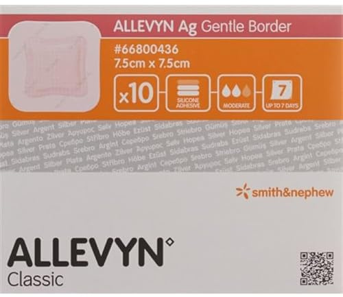 Apósito con borde de espuma delicada con plata antimicrobiana, 7,5 x 7,5 cm, 10 unidades