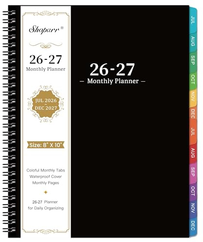 2026-2027 Monthly Planner - Academic Planner/Calendar 2026-2027, JUL 2026 - DEC 2027, Monthly Planners with Colorful Tabs, Planners for Daily Organizing - Waterproof Cover ( 8 x10, Notes Pages, Black)