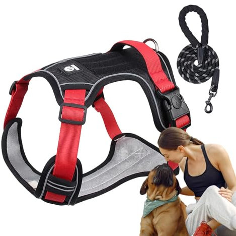 Hundegeschirr-Set, Hundetrainingsgeschirr - Atmungsaktives, reflektierendes Hundegeschirr, verstellbares Hundegeschirr,Hunde-Brustgeschirr, Hunde-Zuggeschirr mit Seil zum Spazierengehen, Joggen, Wande