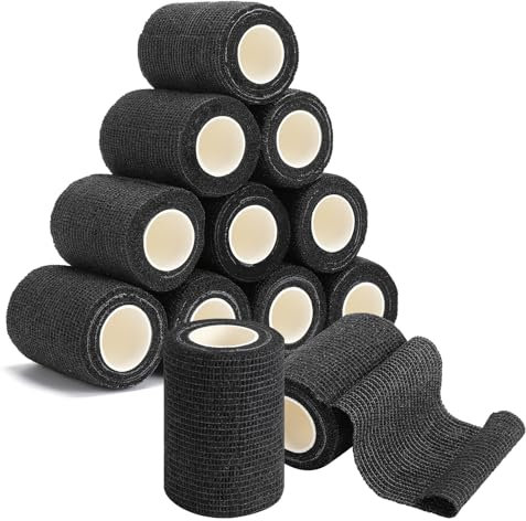 Lvefyti 10 Rollen Selbstklebender Verband, 7.5 cm x 4.5m Pet Elastische Binde Bandage Fixierbinde Haftbandage Selbstklebend für Pferd Dog Bandagen Schwarz
