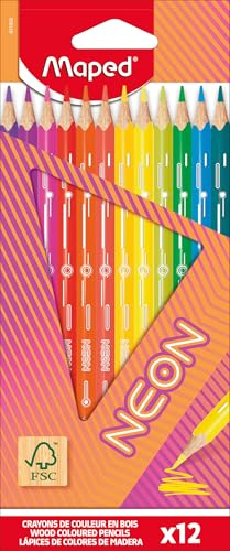 Maped NEON Coloured Pencils - Pack of 12 Neon Effect Colouring Pencils - Bright and Vibrant Colours