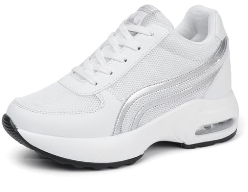 MIXSEN Basket Femme Compensé Talon Haut Semelle Légères Sneakers Gym Fitness Tennis Outdoor Walking Chaussures(Maille Blanc,36EU)