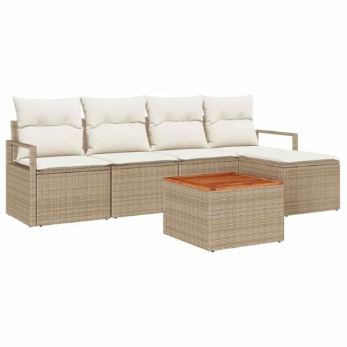 vidaXL Trädgårdsoffset 6 pcs Beige och gräddfärgad konstrotting, Trädgård och terass, utomhusloung, flexibel sittgrupp, slitstarka möbler, rattansoffor, UV-skyddade, avkoppling på altan