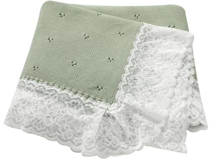 Hadetoto Coperta per neonati in morbido cotone lavorato a maglia all'uncinetto, coperta cellulare essenziale per neonati e ragazzi, 82 x 102 cm (verde chiaro)