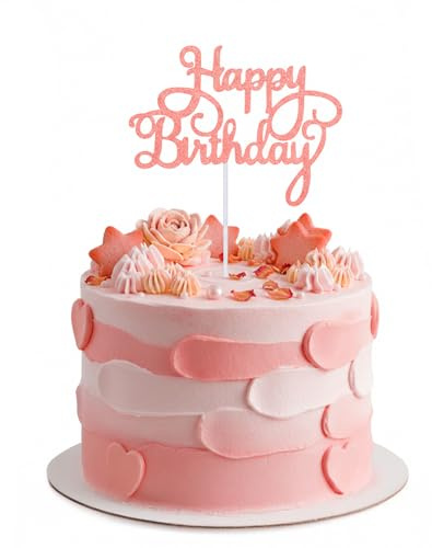 Happy Birthday Cake Toppers Glitter Happy Birthday Cake Decorations, Cute Birthdays Cakes Topper for Party Photo Props for Celebrations Anniversary (Pink)
