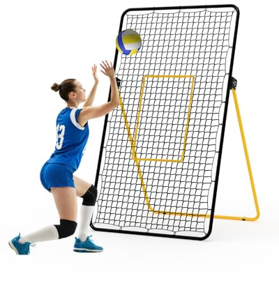 Thaookte Filet rebondisseur de Volley-Ball 178 x 101 cm (7 x 4 ft) – Rebounder Portable Pliable, Double Face, 5 Angles réglables, Cadre Acier 1, Filet PE Toutes Saisons, piquets d’ancrage