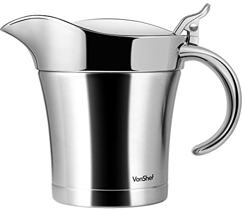 VonShef 500ml Gravy Boat Stainless Steel Body – Double Insulated Jug Ideal for Gravy, Custard & Cream