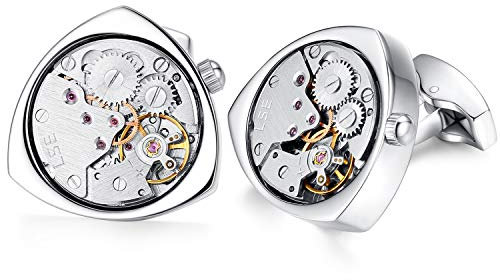 Honey Bear Gemelli Movimento Dell'orologio Steampunk Per Uomo Camicia, Triangolo acciaio per regalo di nozze affari con scatola (Argento)