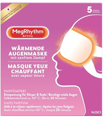 Meg Rhythm - Maschera per occhi a vapore, auto-riscaldata, senza profumo, per rilassamento e affaticamento degli occhi, confezione da 5