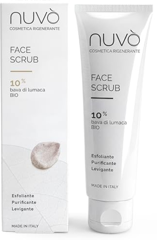Nuvò – Bio Schneckenschleim Gesichtspeeling, 75 ml, Gesichts-Exfoliator, Tiefe Gesichtsreinigung für Mischhaut & unreine Haut, mit Salicylsäure, Mandel & Haselnuss, Damen & Herren, Made in Italy