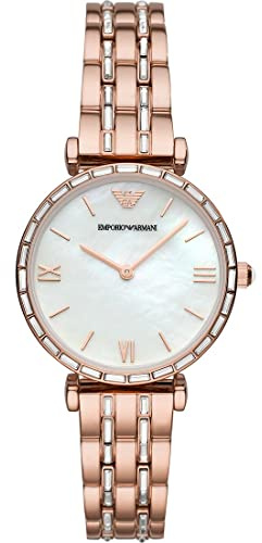 Emporio Armani Montre en Acier Inoxydable à Deux Aiguilles, Ton Or Rose, pour Femme, AR11294