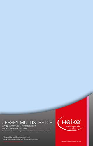 Heike das hochelastische Spannbettlaken Multistretch 92% Mako-Baumwolle 8% Elastan Deutsche Markenqualität 240gr/m2, 23-40cm Höhe, für Wasser-, Boxspringbetten und herkömmliche Matratzen (Hellblau)