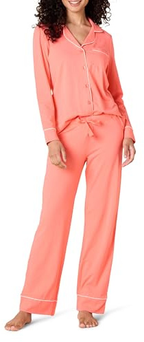 Amazon Essentials dam bomull modal långärmad skjorta och full längd botten pyjamasset (finns i plusstorlek), korallrosa, liten