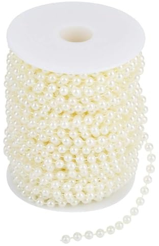 Filetto di perle finte, 25 m Lunghezza 6mm, Ghirlanda di perle finte per artigianato, per decorazioni fai da te per feste di matrimonio e alberi di Natale(Beige)