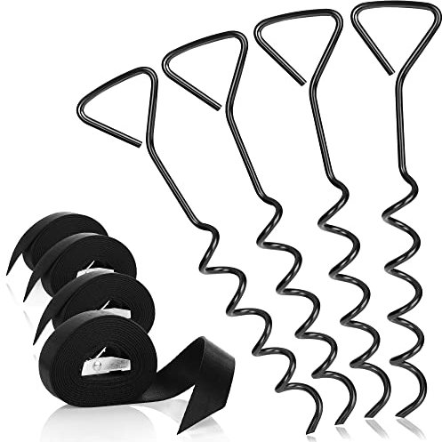 COM-FOUR® Kit d'ancrage au Sol pour Tente 8 pièces avec Sangle de Tension – kit de Fixation de Tente – ancrages au Sol pour bâches, Pavillons et auvents (04 pièces - ancrage au Sol Noir)