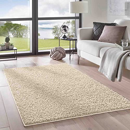 Taracarpet Shaggy-Teppich Hochflor Langflor waschbar ideal für Wohnzimmer, Schlafzimmer und das Kinderzimmer sehr weich und einfarbig Uni Creme 060x090 cm