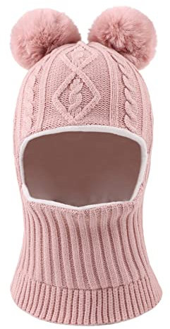 XIAOHAWANG Wintermütze Jungen Warme Strickmütze Mädchen Dicke Kindermützen Winddicht Kälteschutz Mütze für Baby, Kinder(Haut rosa, 6-36Monate)