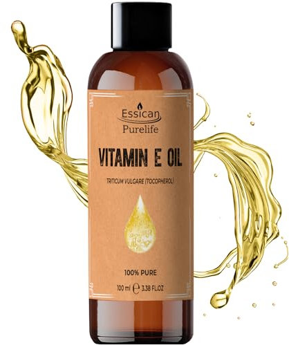 Essican Purelife Olio di Vitamina E Pura Per La Pelle, 100ml, Olio Vit E Naturale Pelle, Capelli e Viso, Ricco di Antiossidanti, Olios Vettore Miscelare Oli Essenziali, Supporta la Crescita