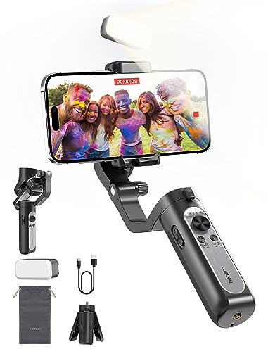 hohem iSteady XE Kit, Estabilizador Gimbal de 3 Ejes con luz de Relleno, Plegable, para movil iPhone/Android, Modo Inception con un Botón, Gimbal Carga Máxima de 280g Ideal para Video/Youtube/TikTok