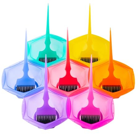 Professional Salon Hair Dye & Coloring Brush and Tint Bowl Set, 7 Rainbow Application Brushes and Mixing Bowls (Pastel Rainbowl)