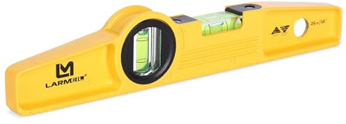LARMEIL Nivel de burbuja magnético torpedo, 25 cm, perfil de aluminio fundido, 4 imanes pequeños, 1 burbuja horizontal, 1 burbuja vertical