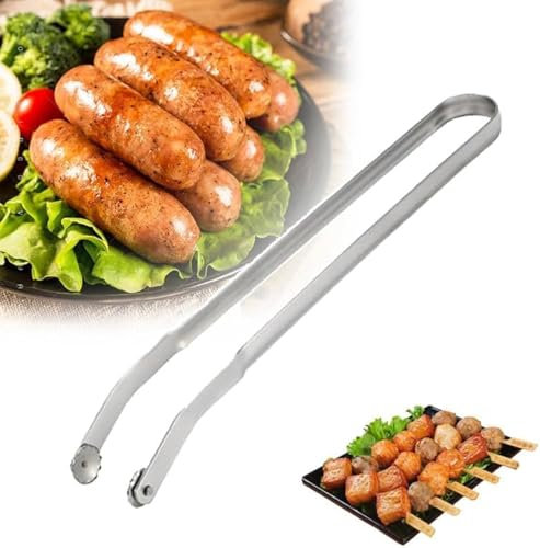 BBQ Würstchen Wendezange Zum Kochen, Grillzange Drehbar, Grillzange Edelstahl, BBQ Sausage Turning Tongs, BBQ-Grillzange Mit Langem Griff Küchenzange Grillzange for Cooking