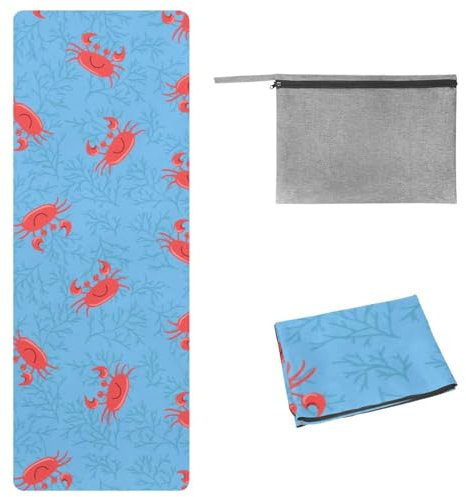 Eslifey Yoga-Handtuch, rotes Krabbenmuster, rutschfest, schweißabsorbierend, Hot Yogamatte, Handtuch für Hot Yoga, Pilates und Fitness, 185 x 68 cm