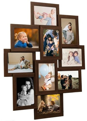 Sufrk Cadre pour collage 10 x (10 x 15 cm) photo marron foncé en MDF-Collage de cadres photo, cadres photo muraux, cadres photo multiples, décorations murales