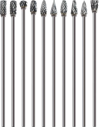 Sworker 10Pcs Long Carbide Burr Set 1/8 Shank Total L 4.4 Compatible with Dremel Die Grinder Bits Port Grind Metal Cast Iron Steel Aluminum Cylinder Head Engine Intake Exhaust Manifold Tight Area