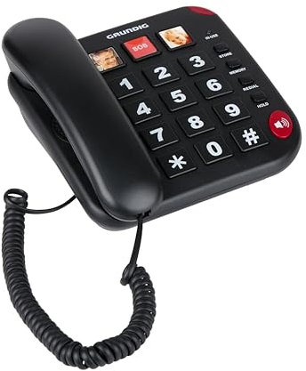 Grundig Telefon Senioren - Festnetztelefon Senioren mit großen Tasten - Seniorentelefon Festnetz mit Foto-Schnelltasten - Telefon Festnetz - Lautsprecher und SOS-Taste - Schwarz