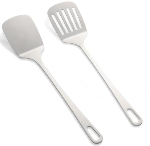 Rizthyn Spatola Solida, Paletta con scanalature, Utensili da Cucina in Acciaio Inossidabile, Set di Spatole in Metallo, per Pentole Antiaderenti, Lavabile in Lavastoviglie, Facile da Pulire, Argentata