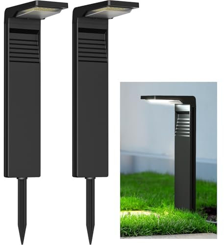 OUSFOT Lampada solare per esterni, giardino, 2 pezzi, 30 LED, impermeabile IP65, faretto solare per esterni con 2 modalità di illuminazione per pavimento cortile vialetto