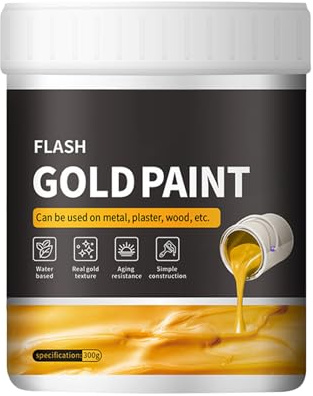 Yiohejy Peinture dorée liquide, peinture plâtre, peinture en métal, 300 g, séchage rapide, fournitures artistiques pour débutants, idéale pour toile, bois, argile, tissu, artisanat