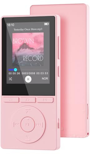 64GB MP3 Player with Bluetooth 5.3, Music Player with HiFi Sound for Sports Runners, 2.4 Screen MP3 Player Built in HD Speaker Voice Recorder E-Book, Expanded Up to 128GB, Earphone Included, Pink