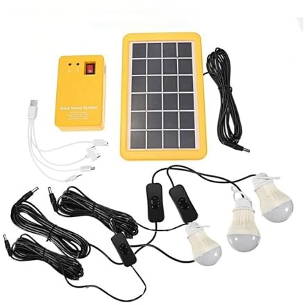 Solar Power Panel Generator Home System Kit with 3 LED Bulbs Solar Lamp Emergency Light 4 Heads USB Charging for Outdoor Garden for DIY Use(3W-3Bulb)